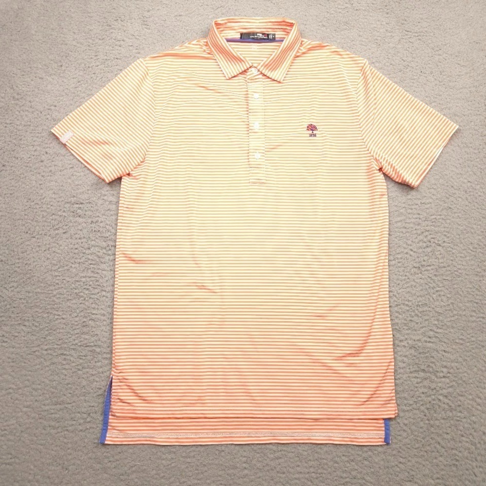 Ralph Lauren RLX Polo Shirt Mens Medium Orange Striped Golf Performance Polo
